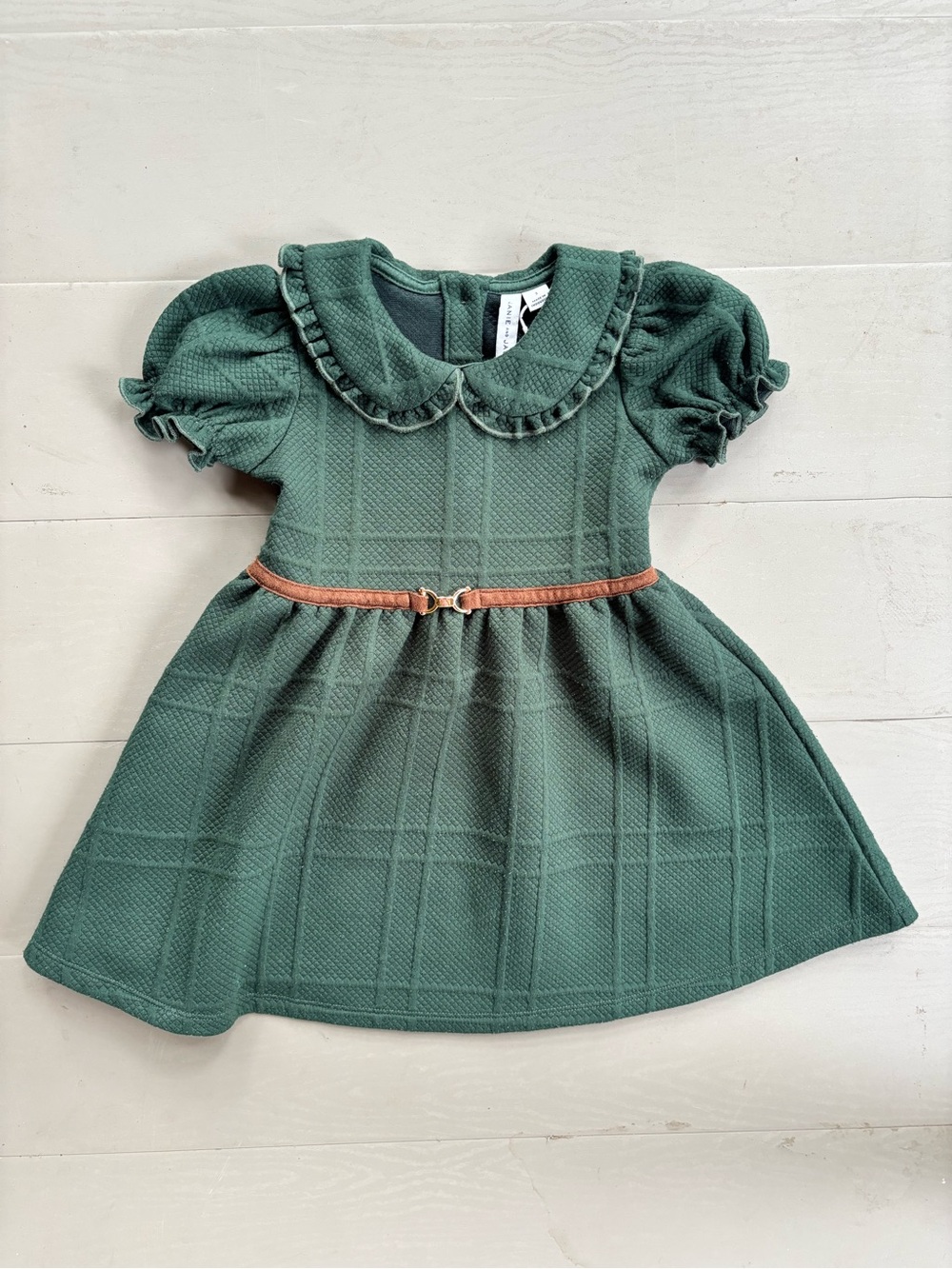 Janie and Jack Deep Green Textured Dress with Scalloped Collar